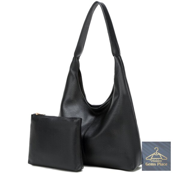 Handbags - Medium Slouchy Hobo Bag Soft Faux Leather Shoulder Tote Work Travel